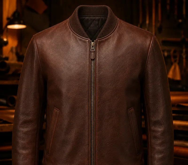 Bomber Leather cokelat premium custom KAYAQU